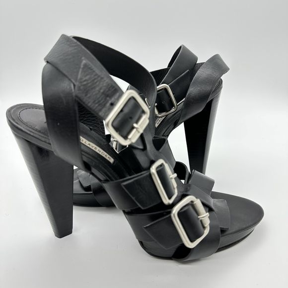 VERA WANG LAVENDER Hunter Green Strappy 4.5" SANDALS Heels Size 9M - Picture 1 of 6